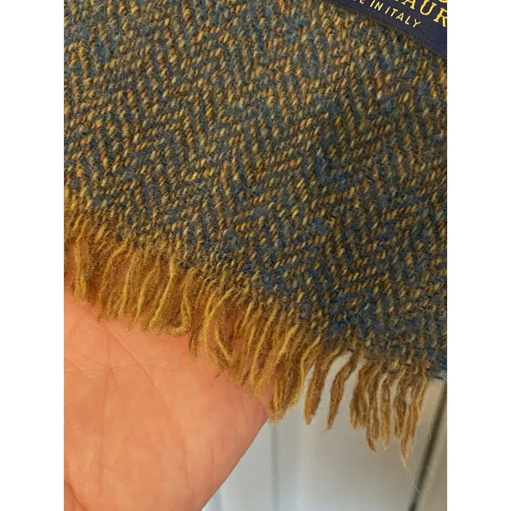 Polo Ralph Lauren Teal Blue Gold Brown Scarf Women's 17